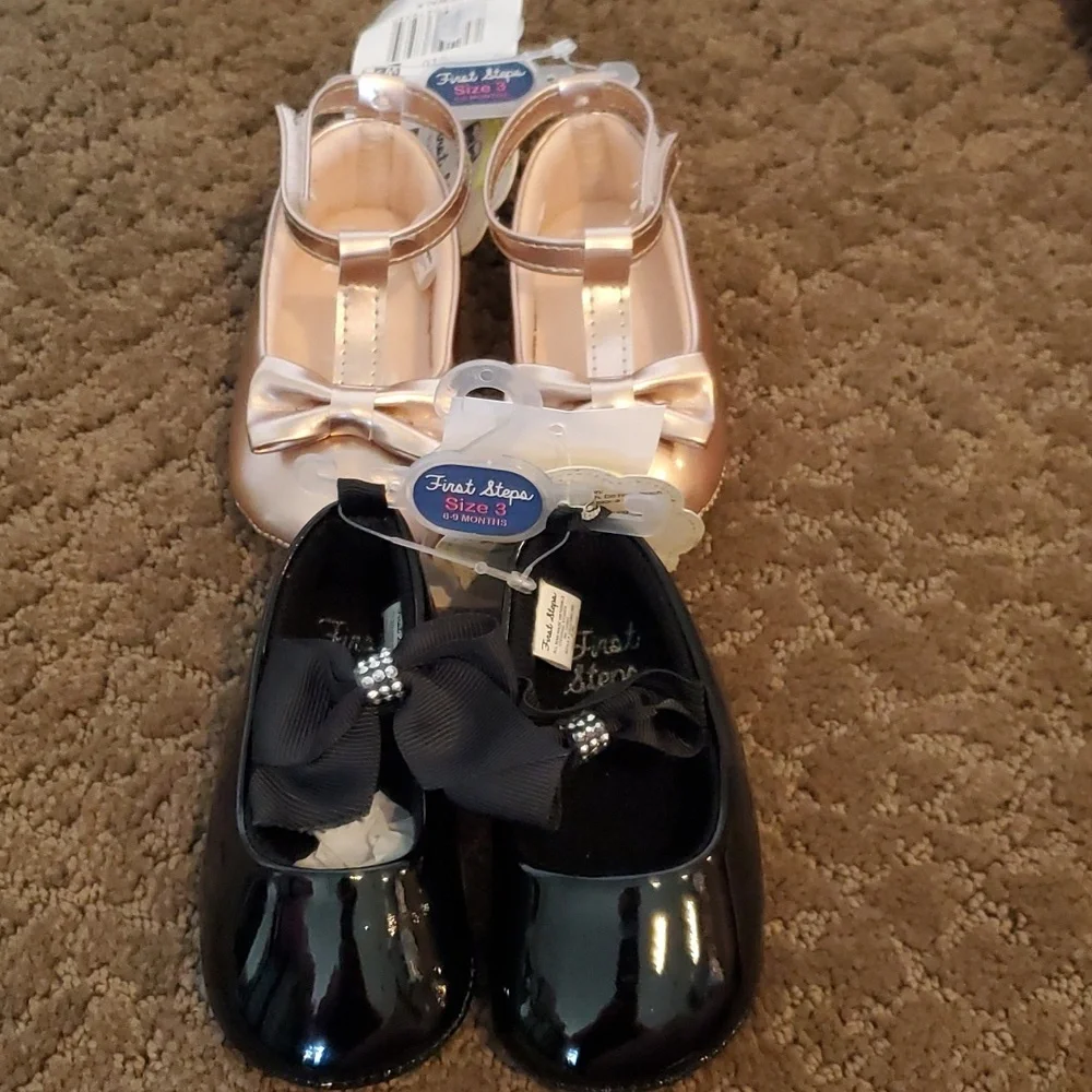 Baby Girls First Steps Dress Shoes Rose Gold Black Size 3 (6-9) 4 (9-12) mo NWT